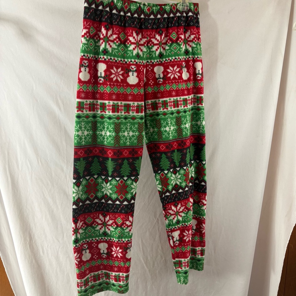 Place Festive Red and Green Pajama Bottoms with Holiday Patterns